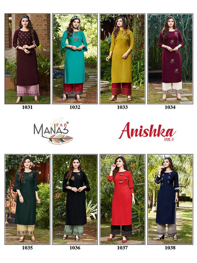 Manas Anishka 5 Latest fancy Designer Ethnic Wear Rayon Kurti With Bottom Collection
